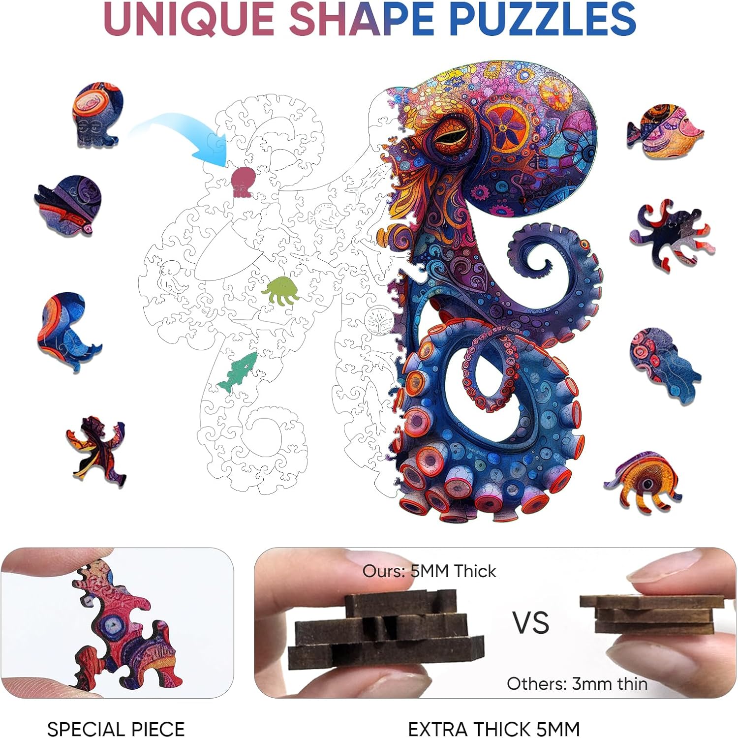Detalle de Mys Aurora Octopus 500-Piece Wooden Puzzle 🎲