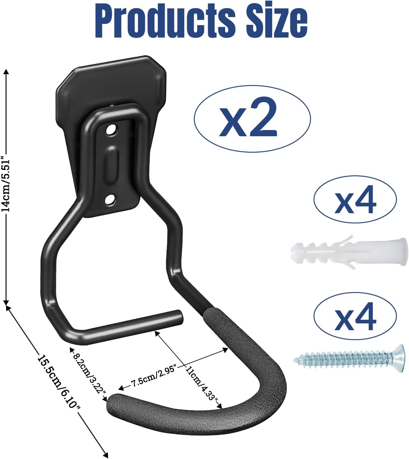 Detalle de Euqvunn: Support mural pour vélo – Lot de 4 crochets robustes 35–45 kg