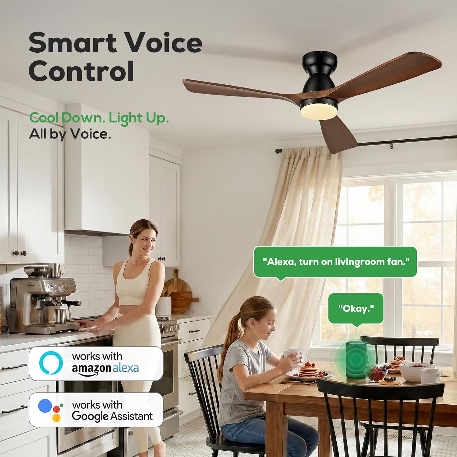 Detalle de ORGINESE 8726L-52 52-Inch Flush-Mount Ceiling Fan, Dark Walnut, Dimmable LED