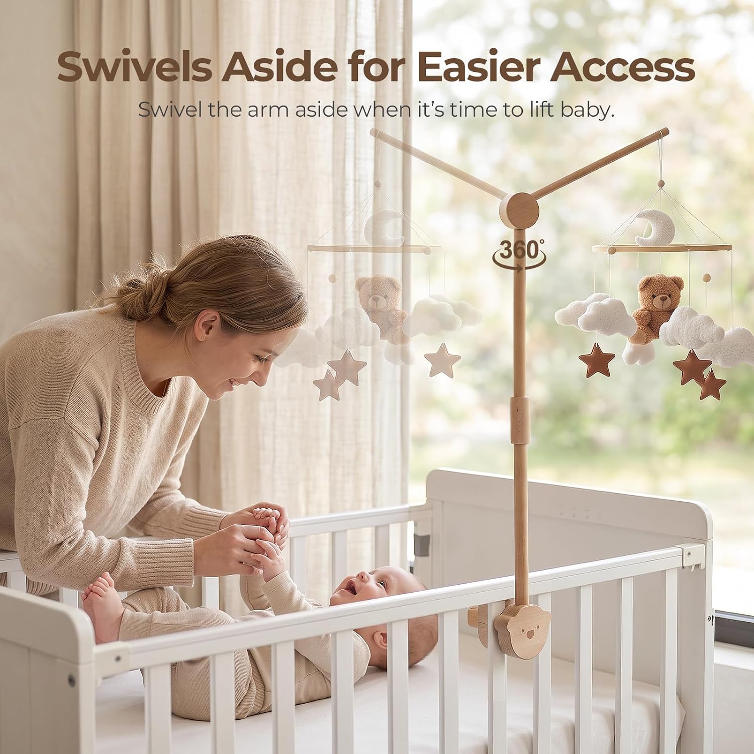 Detalle de Hi baby monment HBM Wooden Crib Mobile Arm, 28–33 Inches, Beech Wood
