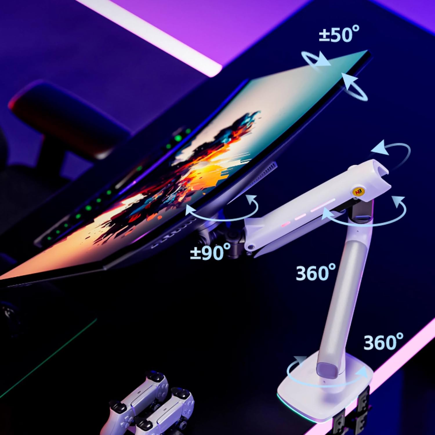 Detalle 2 de NB ERGONOMIC Braccio per monitor fino a 32–60 pollici bianco, ultrawide/curvi, VESA 75/100, carico fino a 20 kg