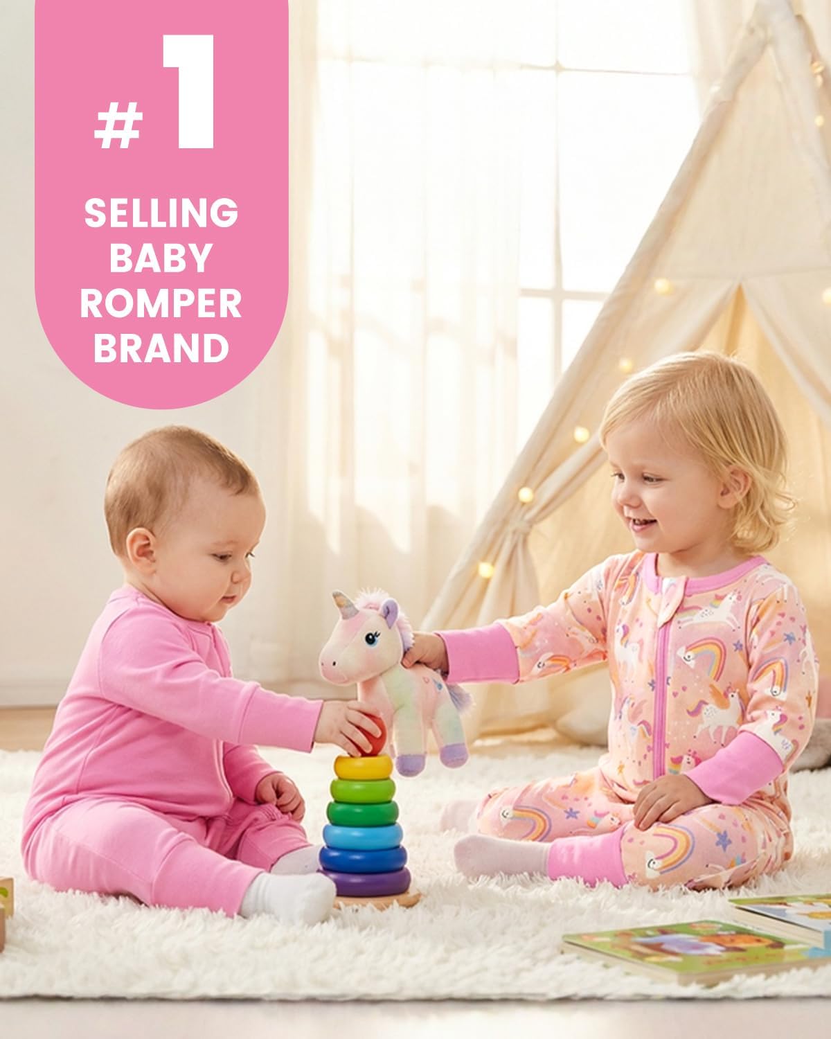 Detalle de JiAmy 2 Pack Baby Sleepsuits: Cotton, Two-Way Zip, Foldable Feet for 0–24 Months