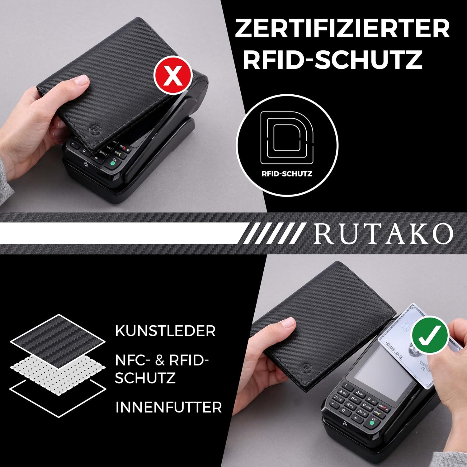 Detalle de RUTAKO Geldbörse Herren mit RFID Schutz 13,5x10x2,5 cm