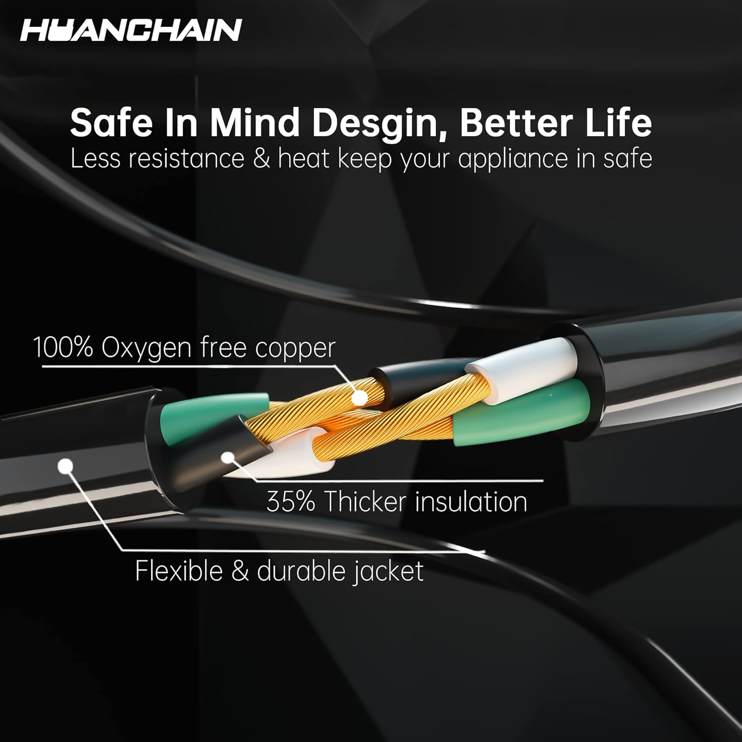 Detalle de HUANCHAIN Indoor Outdoor Extension Cord 50 ft 🔌