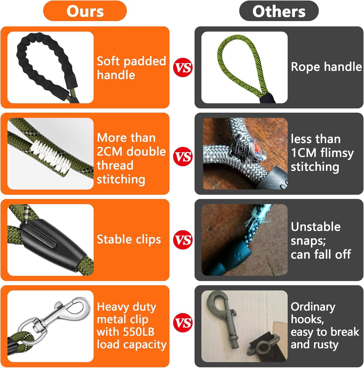 Thumbnail 4 de X XBEN 30M/98FT Training Leads for Dogs with Soft Padded Handle and Reflective Hook (Olive)
