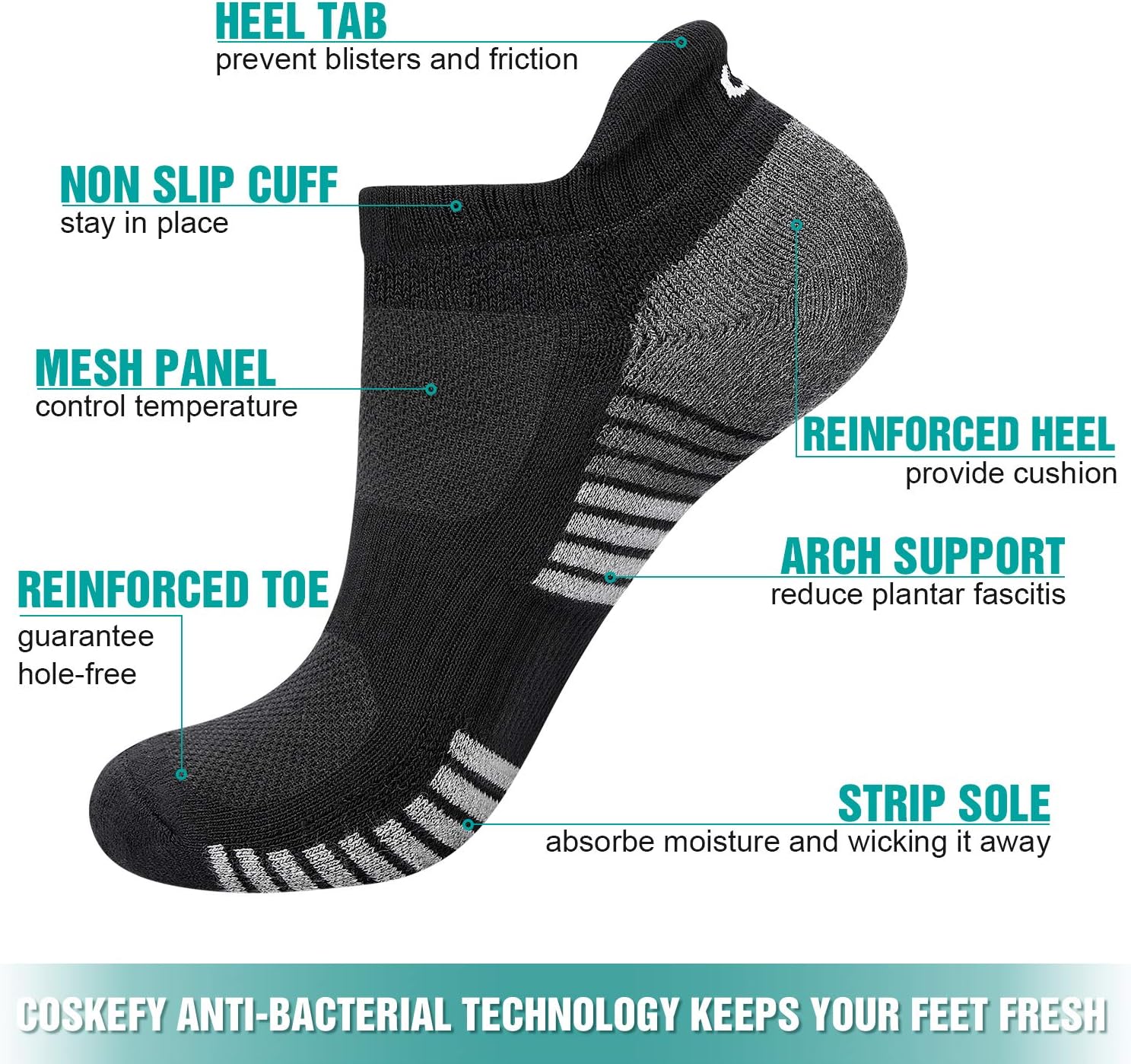 Thumbnail 3 de coskefy Running Socks Thick Cushion Ankle Trainers – 6 Pairs