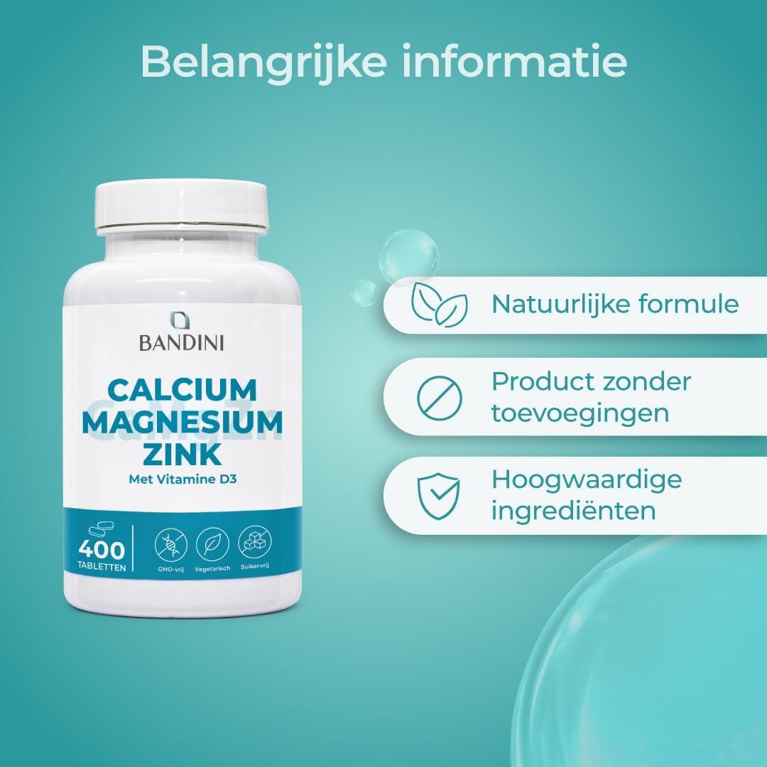 Detalle 2 de BANDINI Calcium Magnesium Zink met vitamine D3 + K2 MK7, 400 tabletten