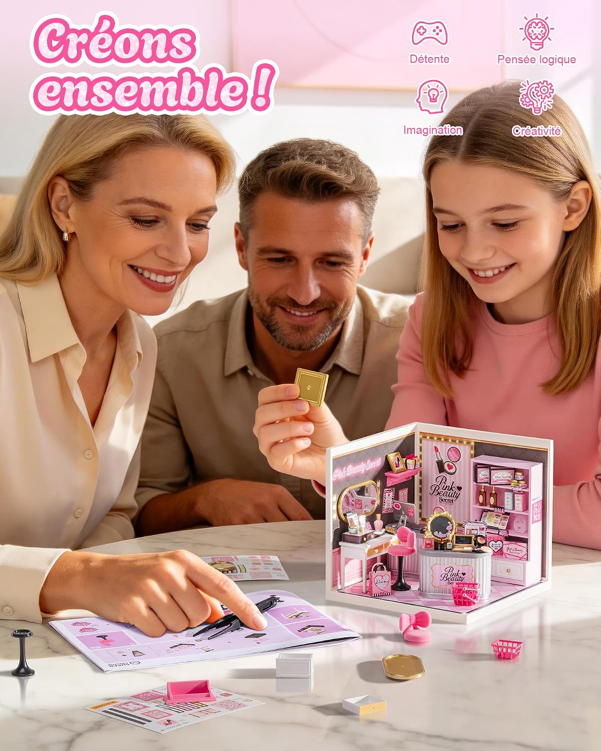 Detalle de Rolife Super Creator Pink Beauty Store — Kit de Maison Miniature à Monter sans Colle