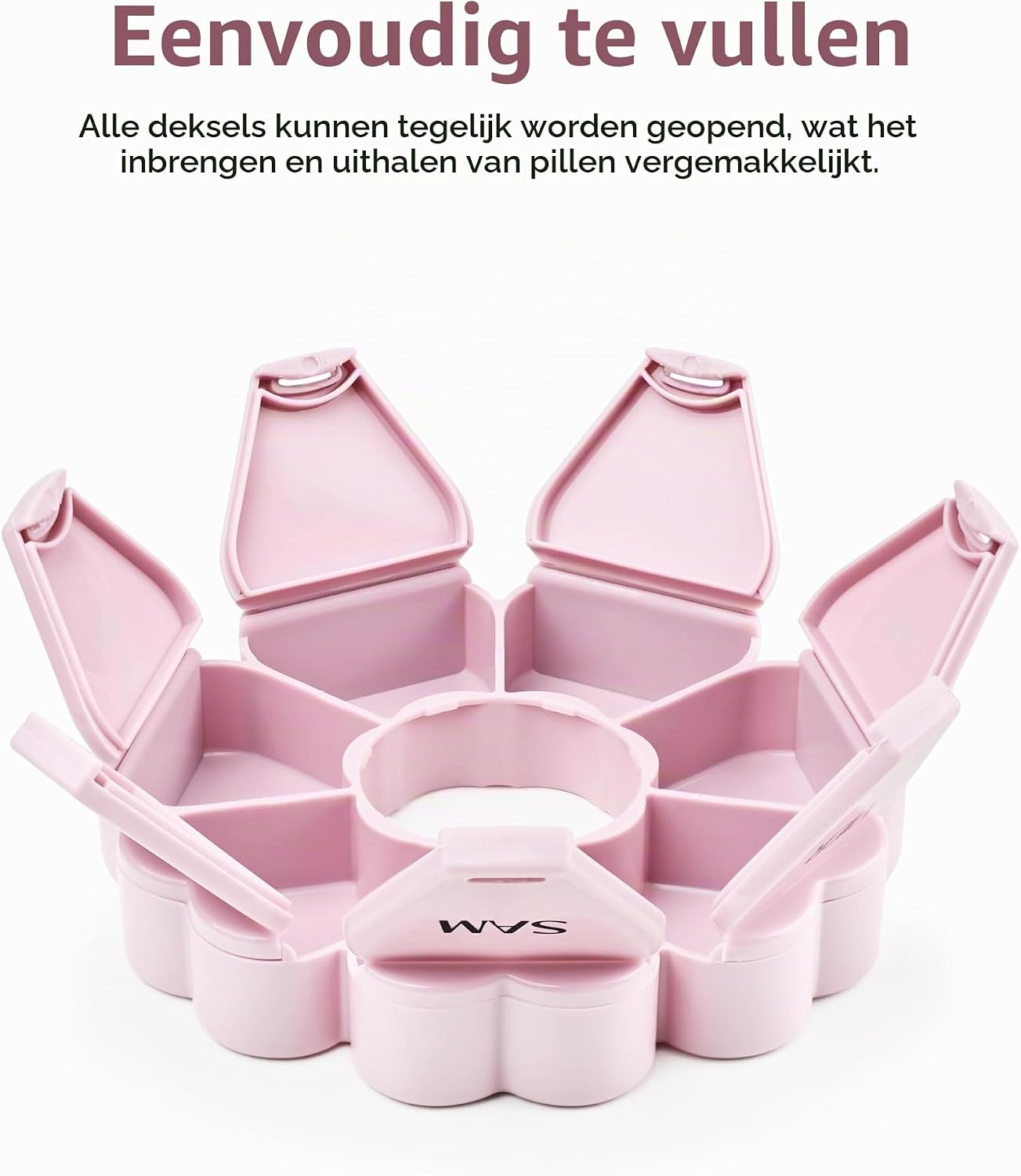 Detalle de FHORAIN R-1234 wekelijkse pillendoos, 7 vakken, rond en draagbaar