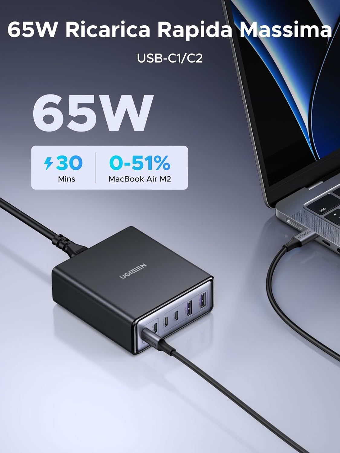 Detalle de UGREEN Zapix 100W caricatore USB-C 6 porte