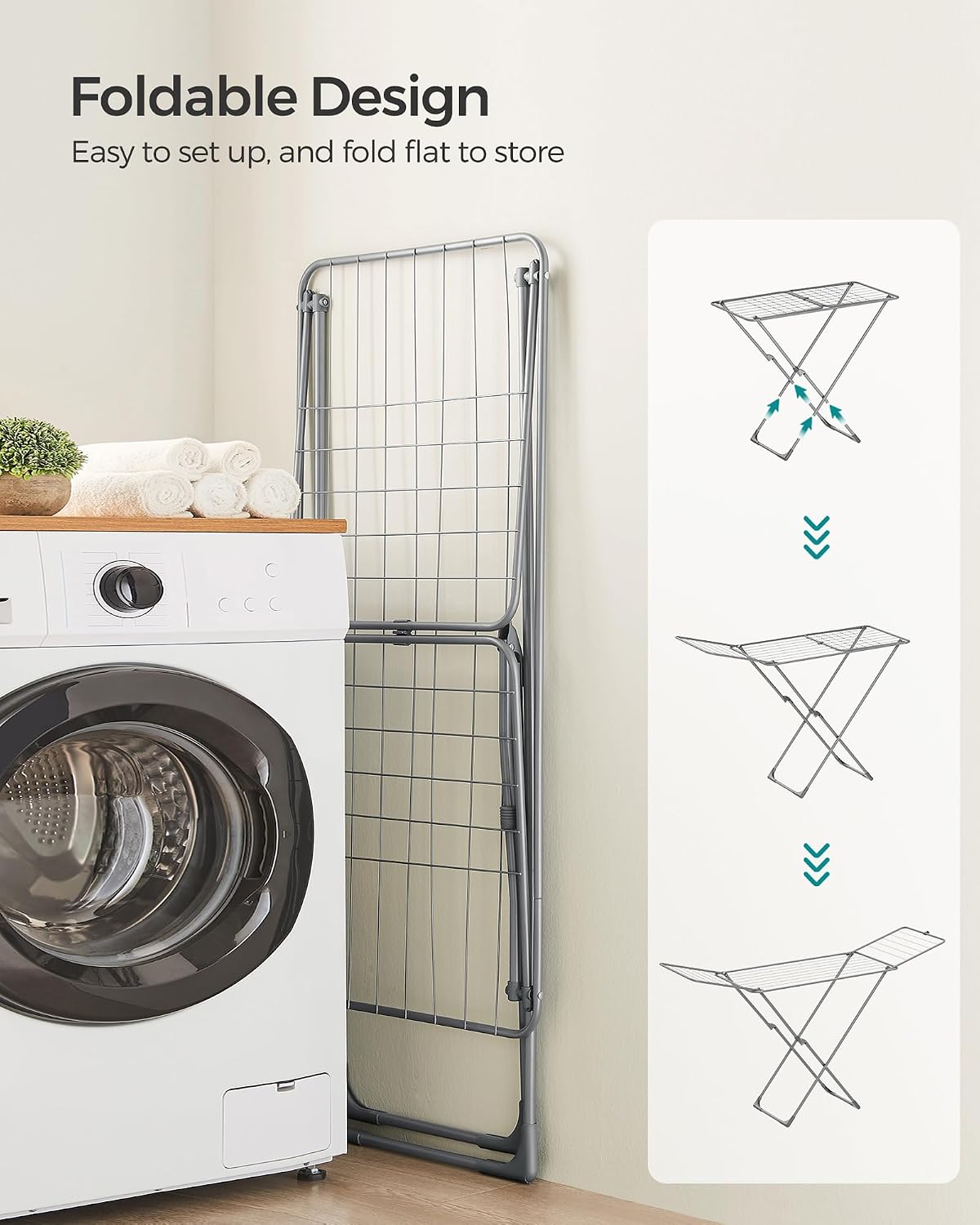 Detalle 2 de SONGMICS LLR540G01 BUNJI Clothes Airer, 18 m Drying Space, Foldable