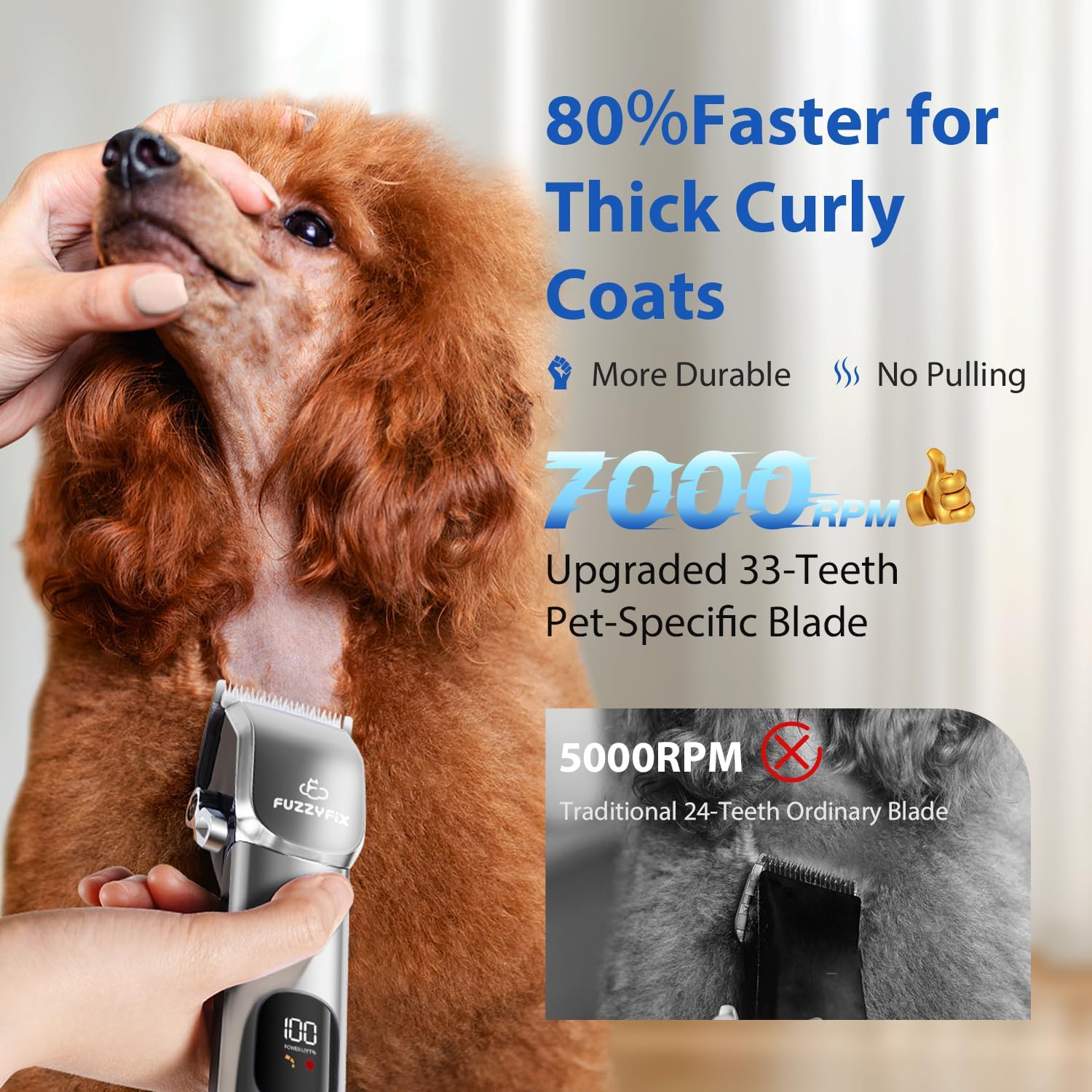 Detalle de FuzzyFix Tondeuses Chiens et Tondeuse pour Pattes de Chien 3 en 1 – Sans fil et silencieuse (Noir)