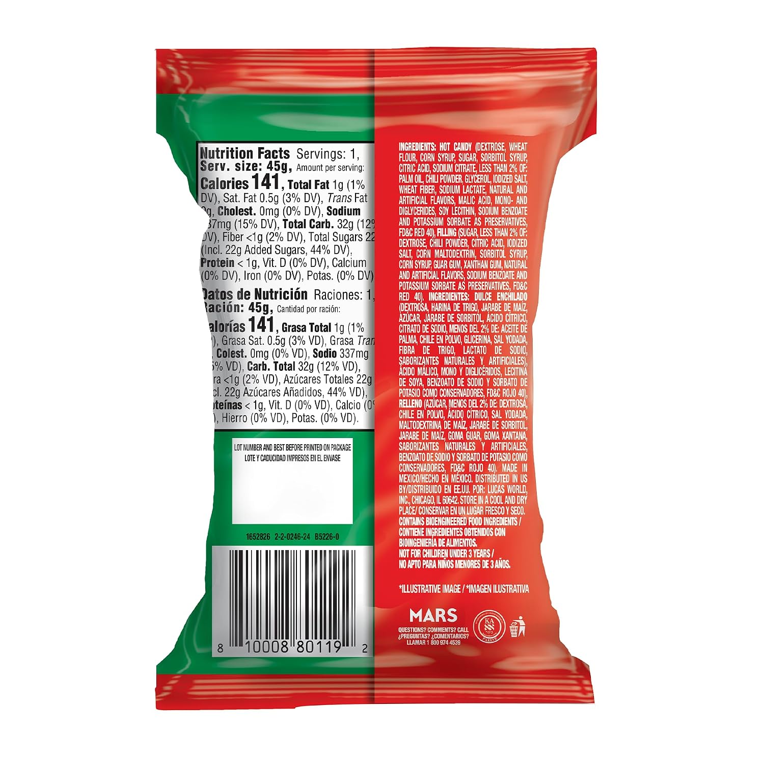 Detalle de Lucas 810008801208 Skwinkles Chunk Candy, Watermelon Flavor, Tamarind Filling