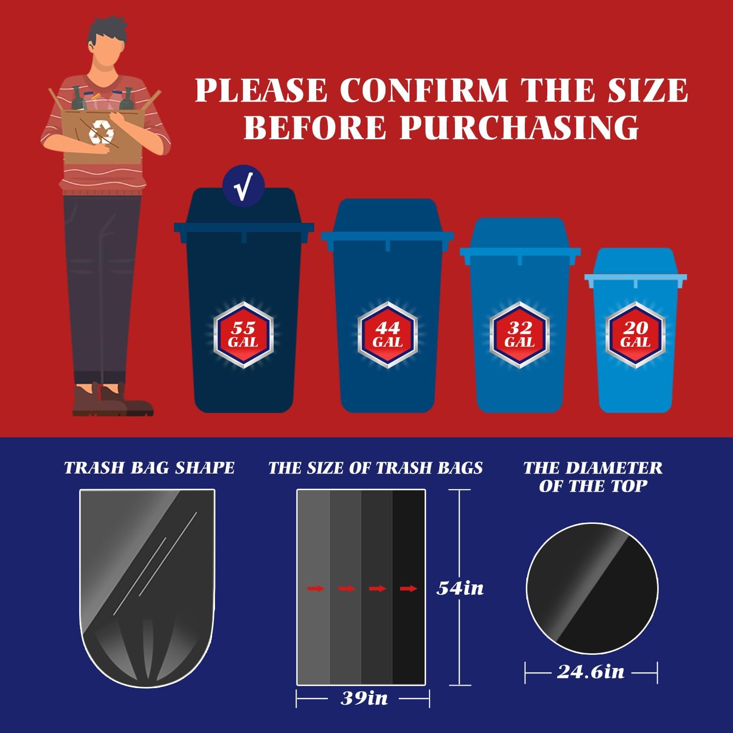 Detalle de Teivio Trash Bags, 55–60 Gallon