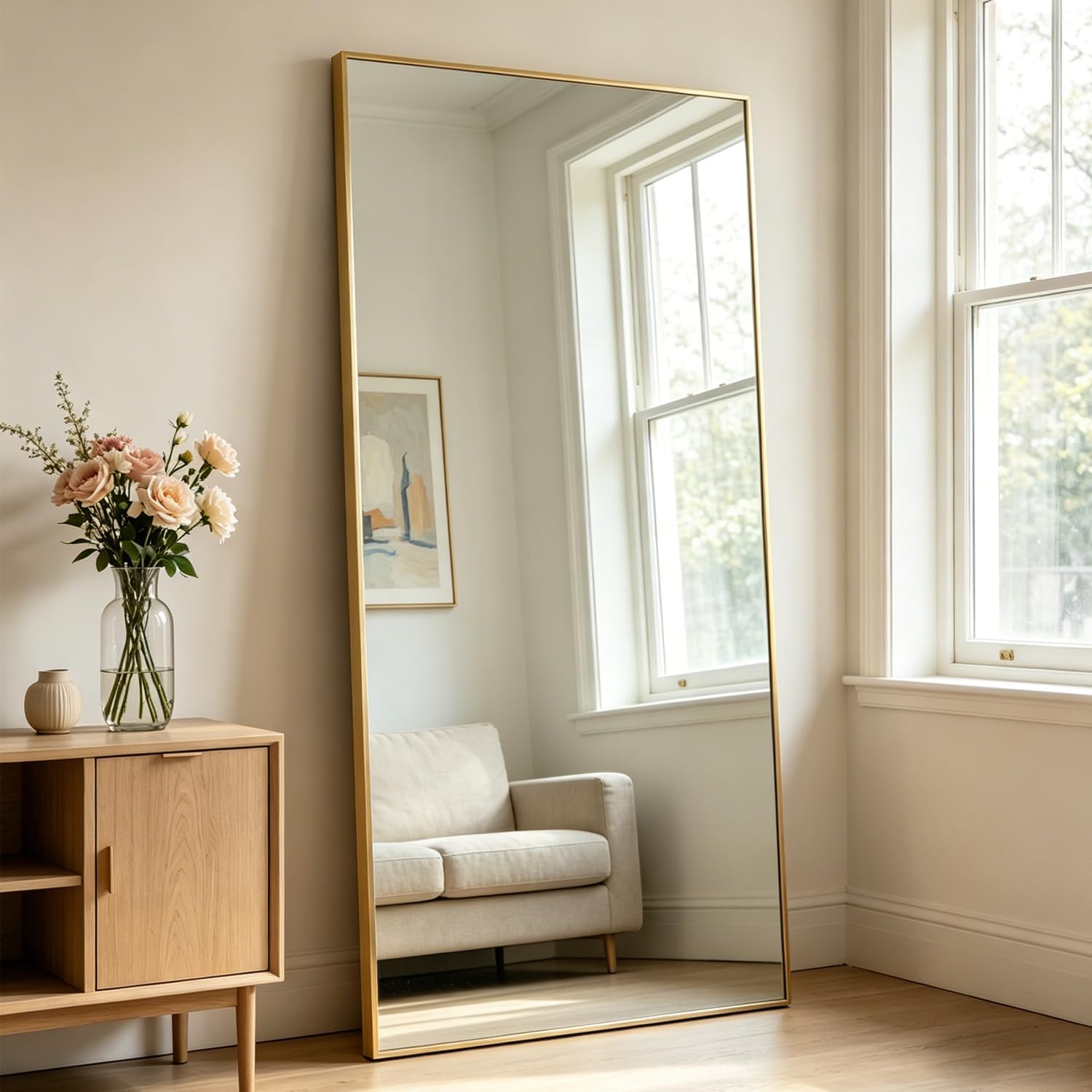Detalle 2 de NEUWEABY vloerspiegel 180 x 80 cm met goudkleurig aluminium frame