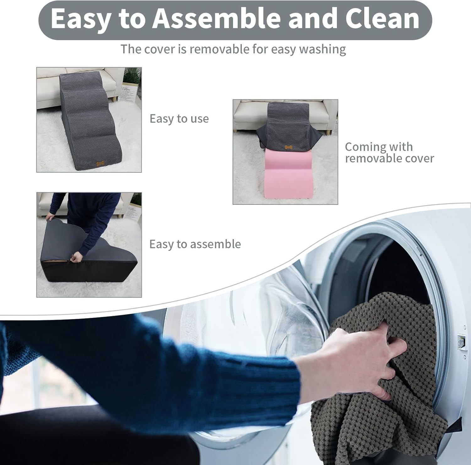 Thumbnail 4 de Nepfaivy 4-Step Dog Steps for Bed with High-Density Foam & Removable Cover (75 x 50 x 40cm)