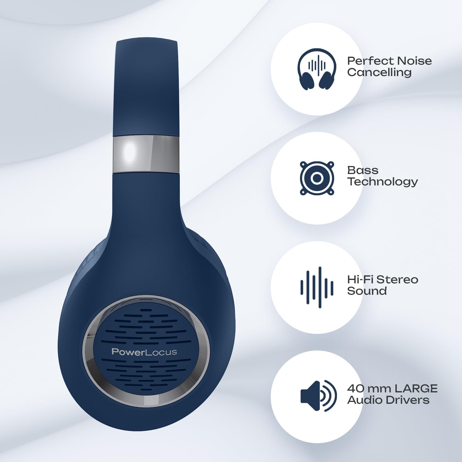 Thumbnail 1 de PowerLocus Bluetooth Headphones Over-Ear with 30h Battery, Hi-Fi Deep Bass, and Foldable Design