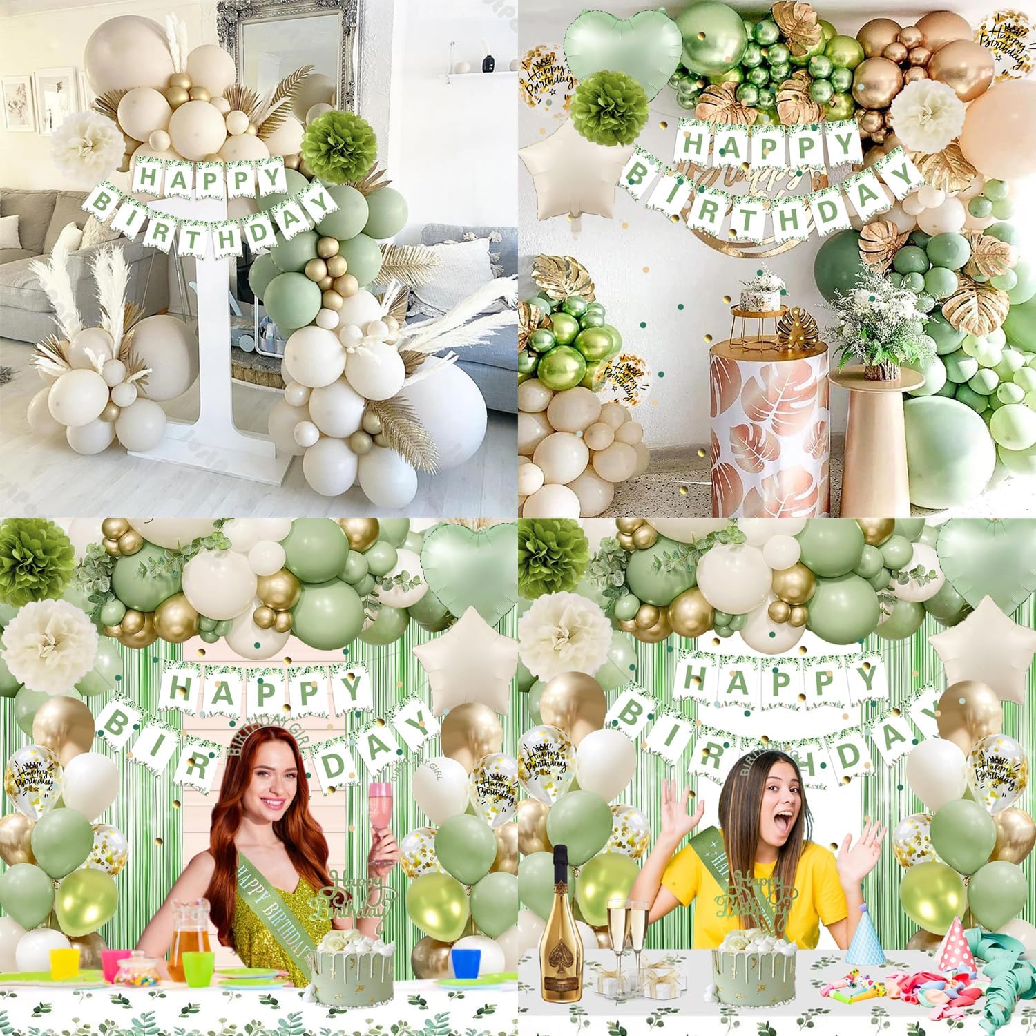 Thumbnail 4 de Geburtstagsdeko Grün Gold – Grüne Gold-Deko Set für Damen-Geburtstag mit Happy Birthday Banner und exklusiven Details