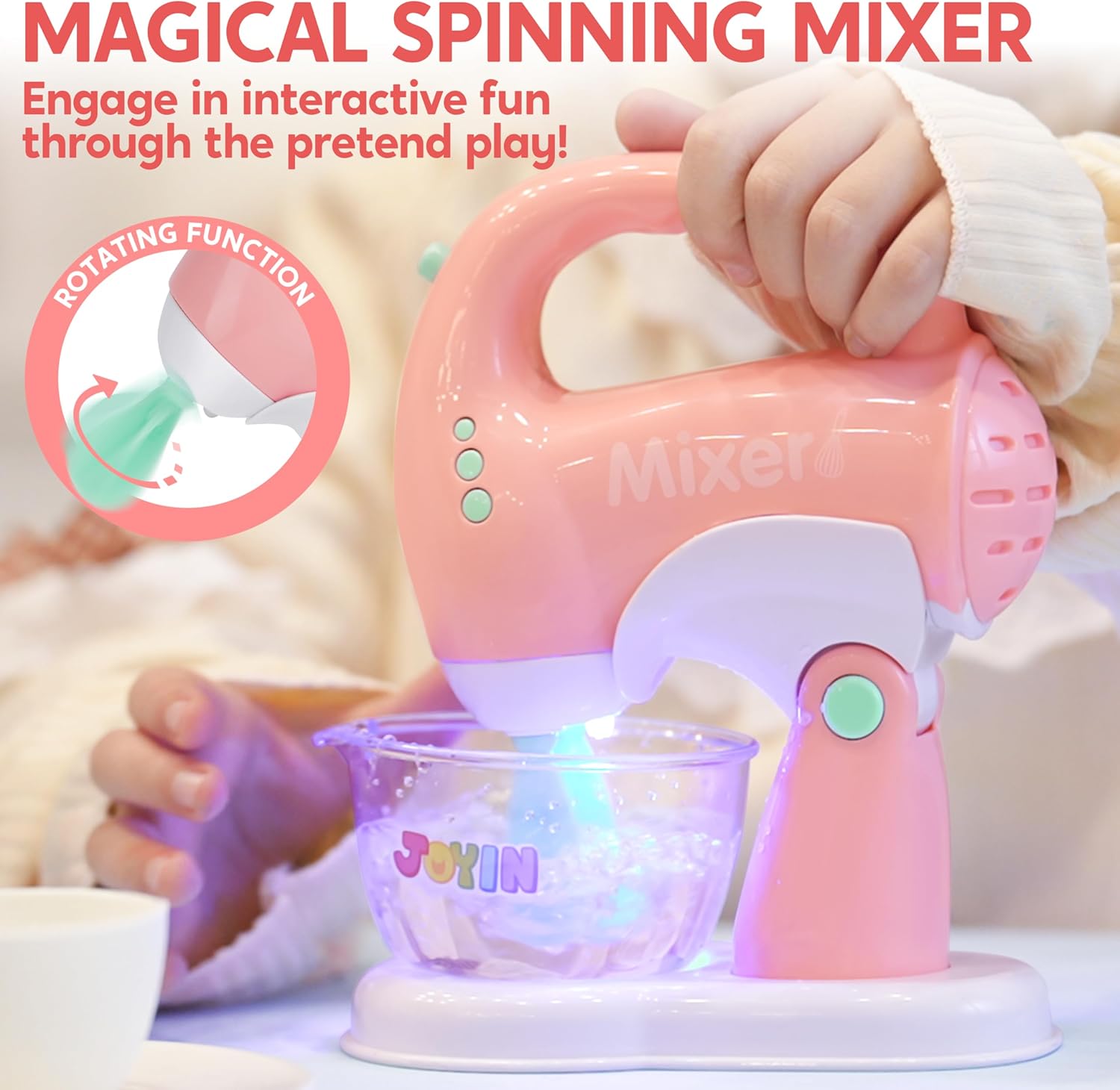Detalle de JOYIN Educational Kitchen Toy Set for Kids – Pink Role Play Appliances with Coffee Maker, Toaster & Blender