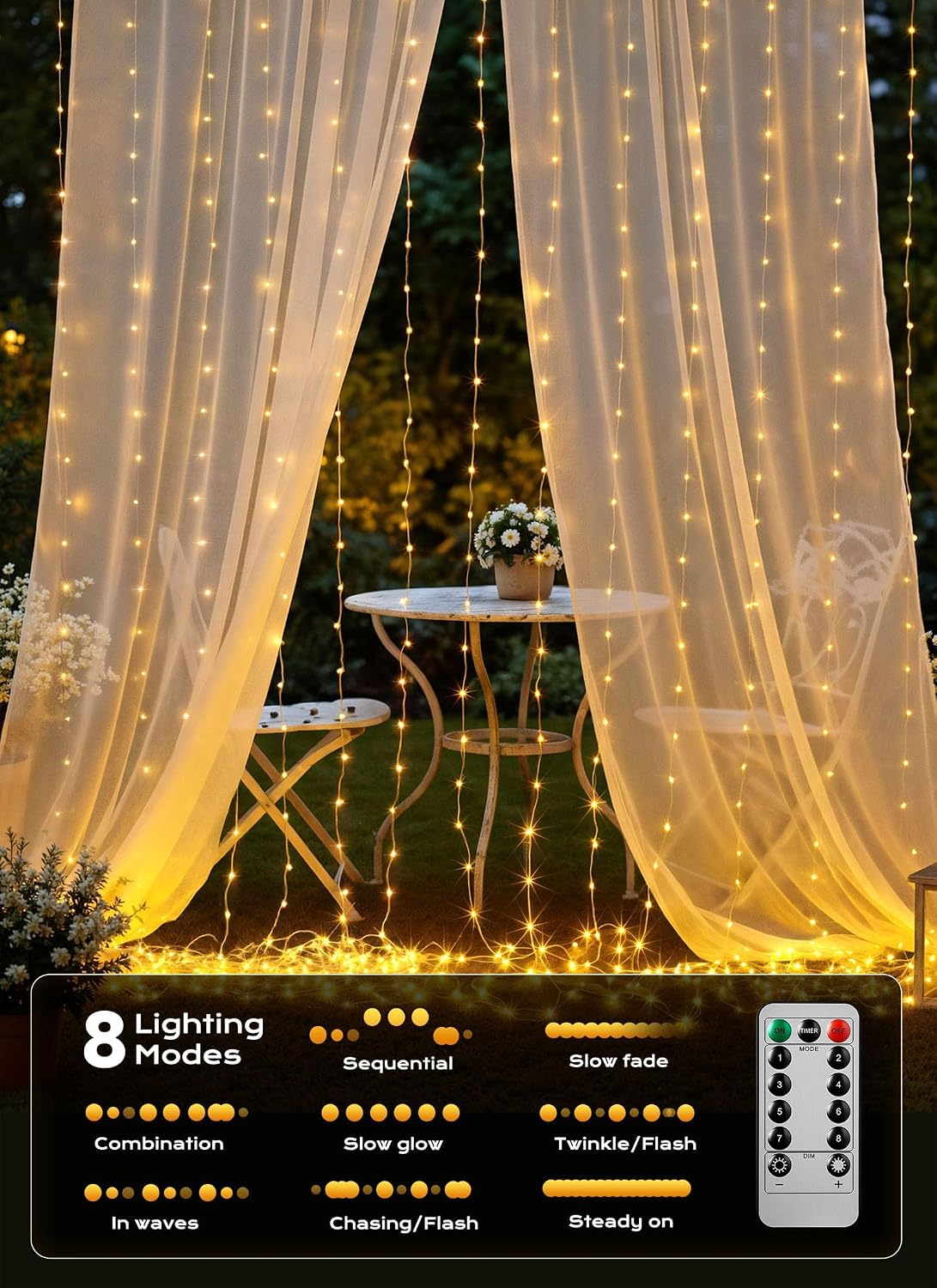 Thumbnail 1 de Brightown GP-SW290DC0209-IP44(US)A Curtain Lights, 300 LEDs, Warm White