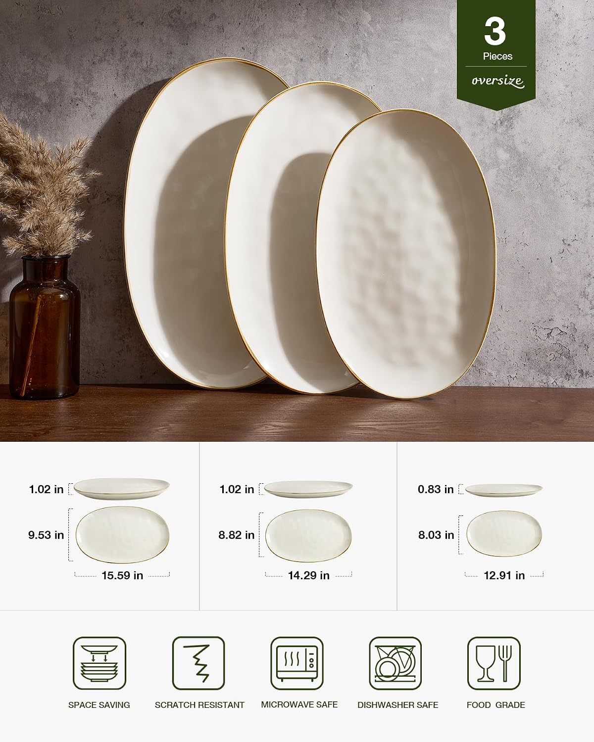Thumbnail 1 de Famiware Ocean Series Oval Serving Platter Set (15.59, 14.3, 12.9 inches) in Vanilla White