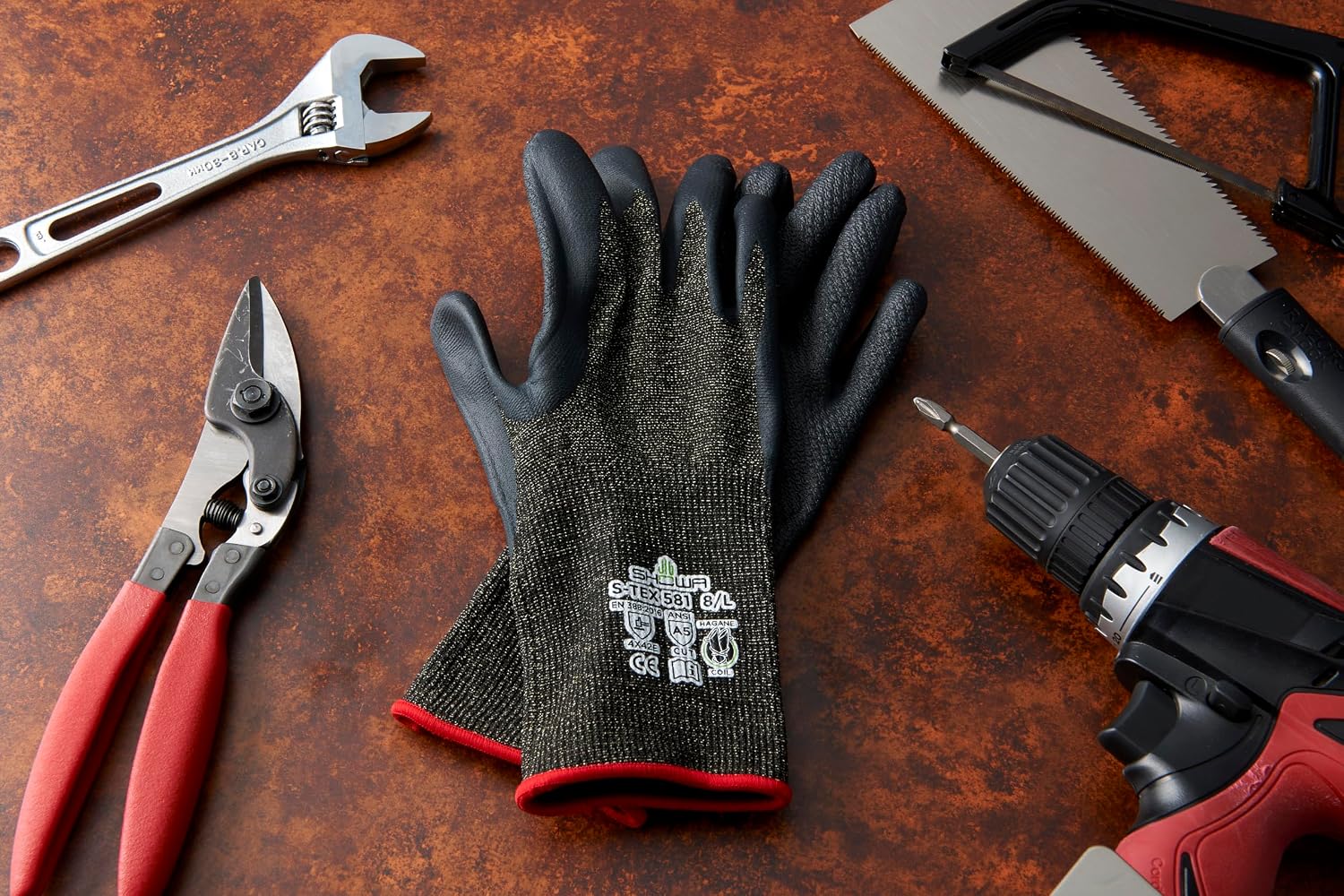 Detalle de ショーワグローブ S-TEX 581 耐切創手袋 レベル5・Lサイズ・ニトリルゴム掌コート
