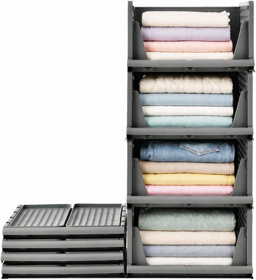 RMAN 4er Set Kleiderschrank Organizer – Stapelbare Schubladenboxen aus PP, 40 × 30 × 17 cm