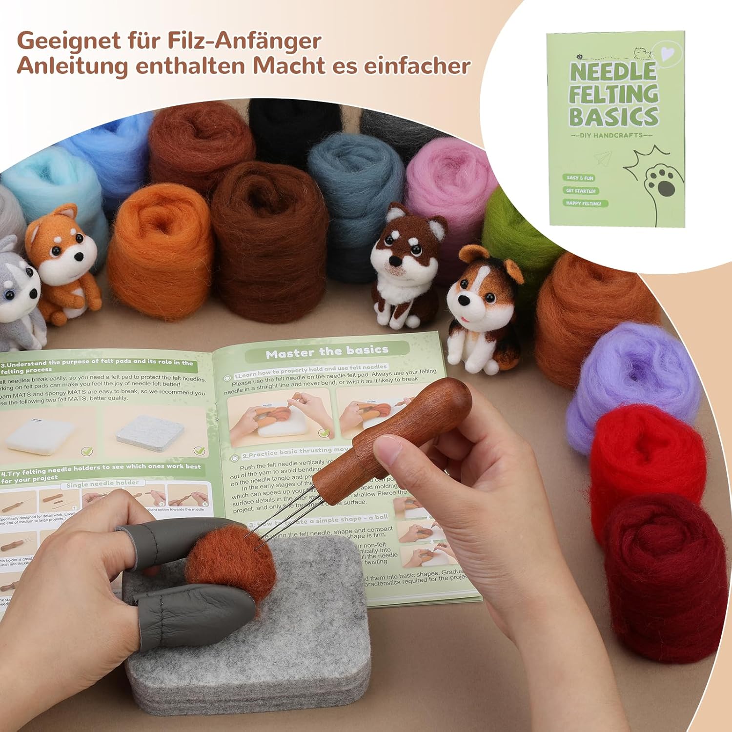 Thumbnail 4 de Reovin Nadelfilzset in 24 Farben – Komplettes Set zum Nadelfilzen mit Aufbewahrungstasche