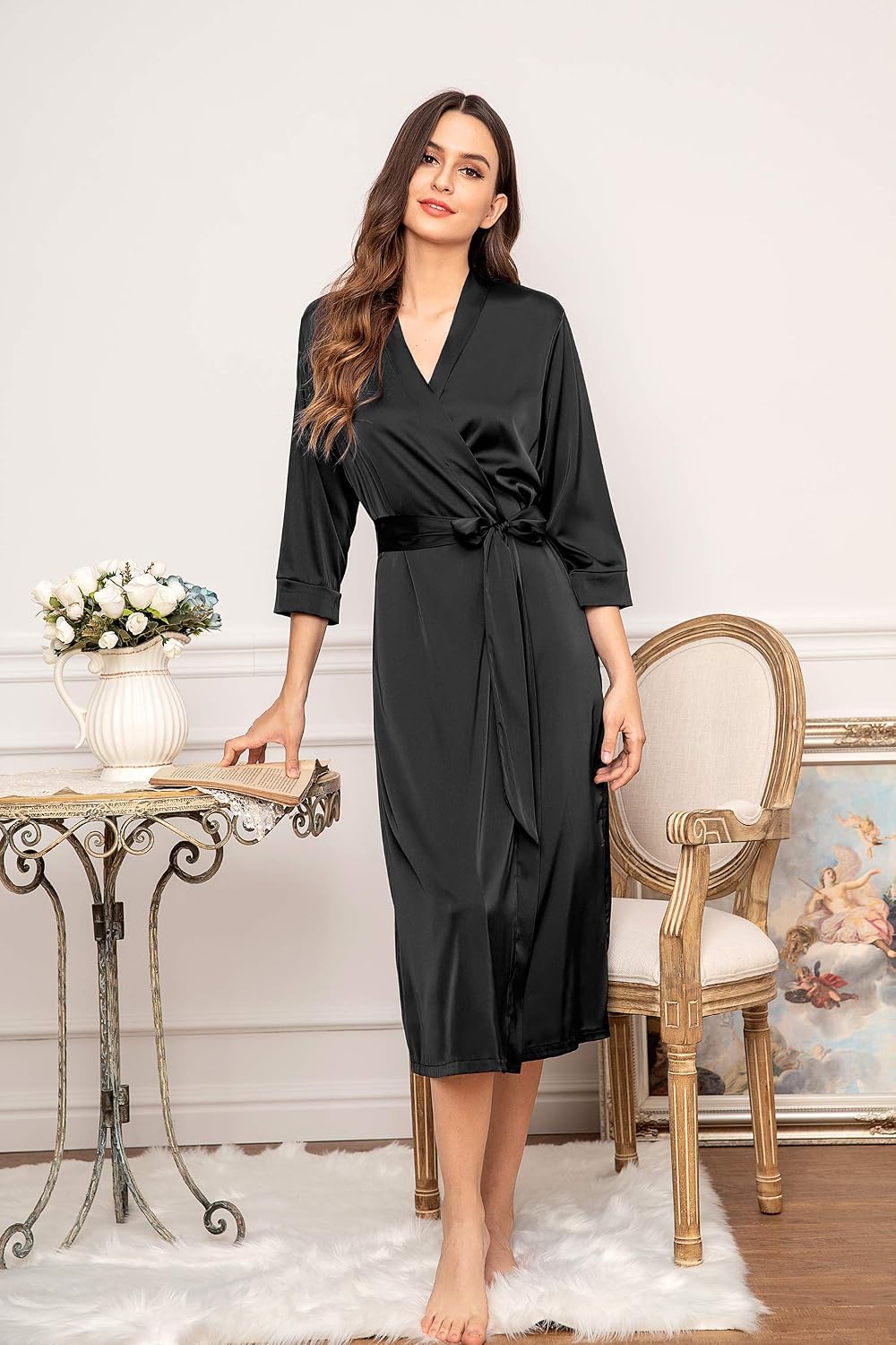 Thumbnail 2 de Ekouaer robe satin femme Kimono élégante