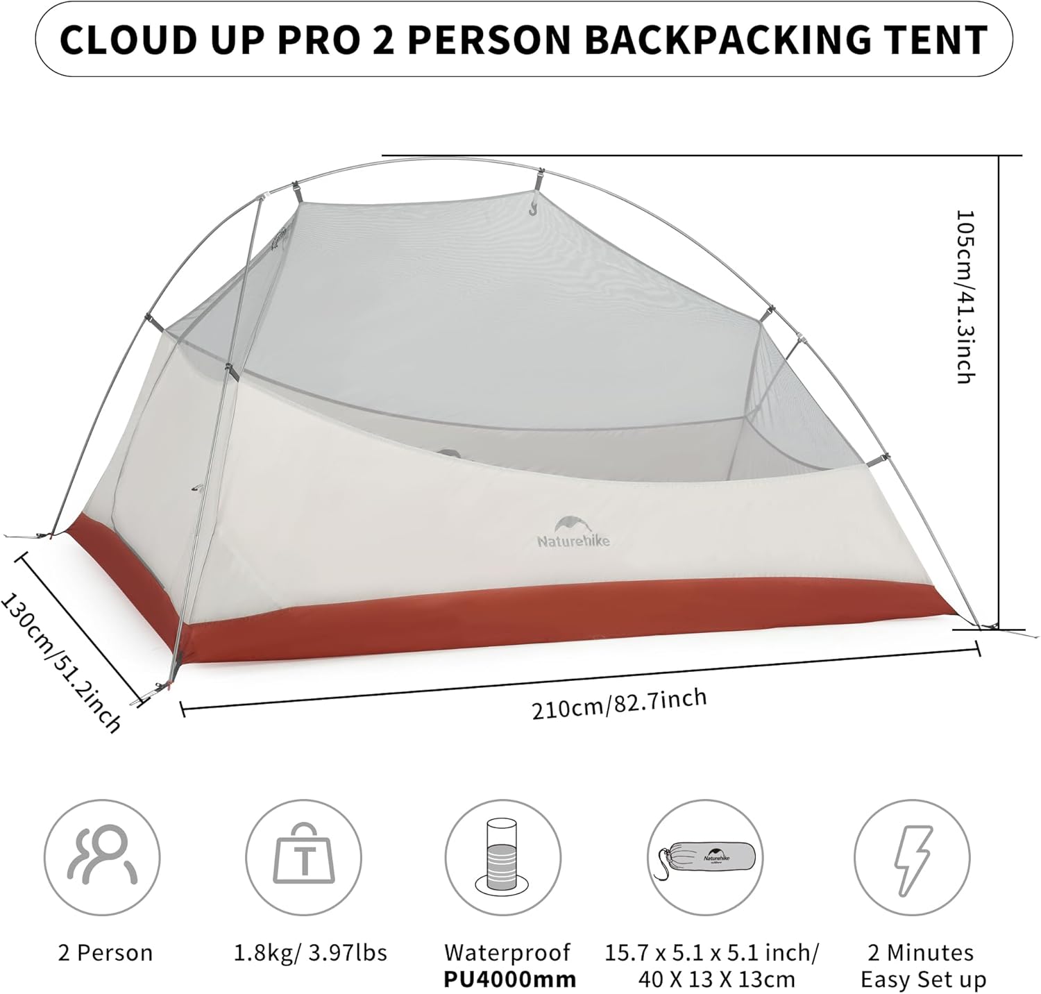 Detalle de Naturehike Cloud Up Pro/Base/UL/EXT Zelt 2 Personen – Leichtes Kuppelzelt für Outdoor Reisen
