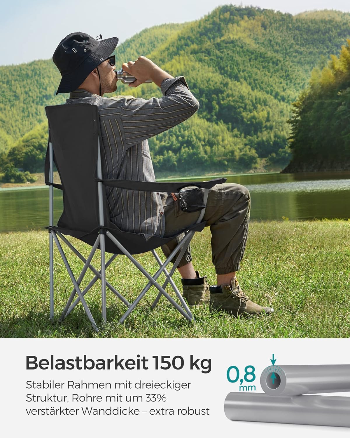Thumbnail 4 de SONGMICS 2er Set Klappstuhl Campingstuhl mit Getränkehalter – belastbar bis 150 kg