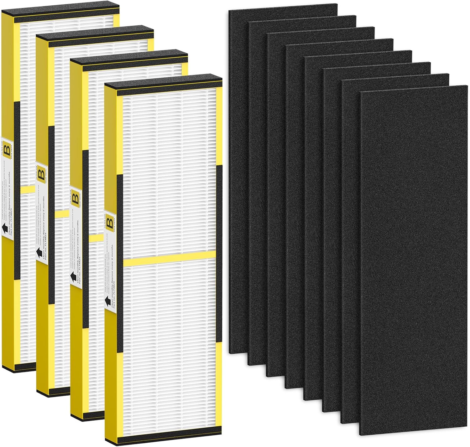Detalle de FLT4825 HEPA Filter B Replacement (Compatible with Guardian Air Purifier Models AC4825/AC4300/AC4800/AC4850/AC4900) — 4 HEPA + 8 Carbon Pre-Filters