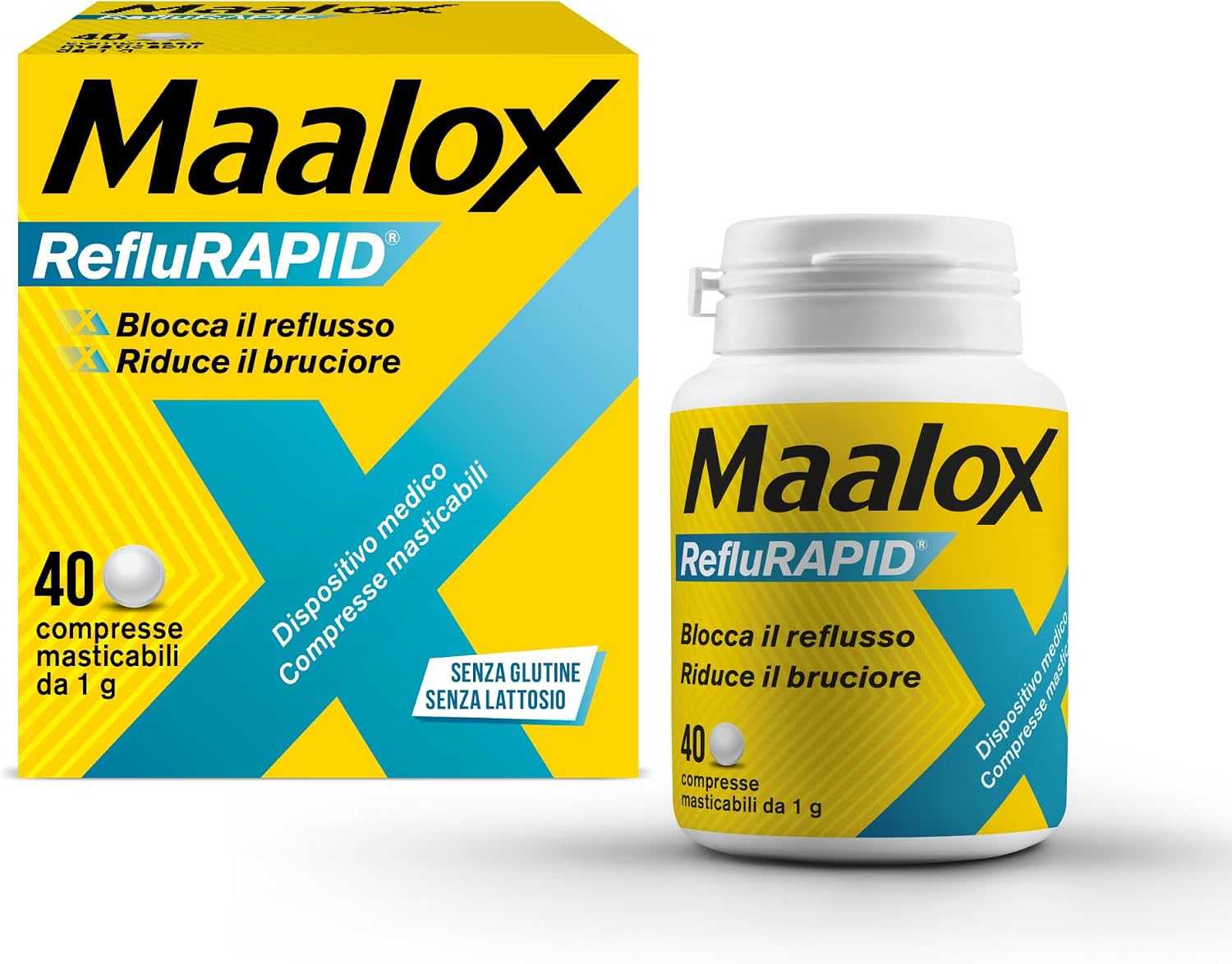 Detalle de Maalox Reflurapid Reflusso Gastroesofageo e Bruciore – 40 Compresse Masticabili