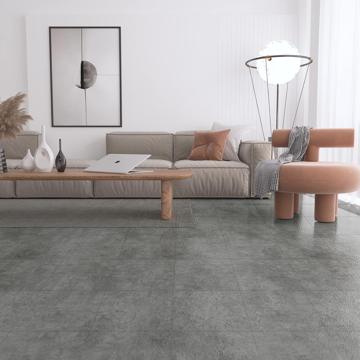 Detalle 2 de VEELIKE Grey Self-Adhesive Vinyl Floor Tiles (30x30cm, 12 Pieces) – Waterproof & Easy to Install