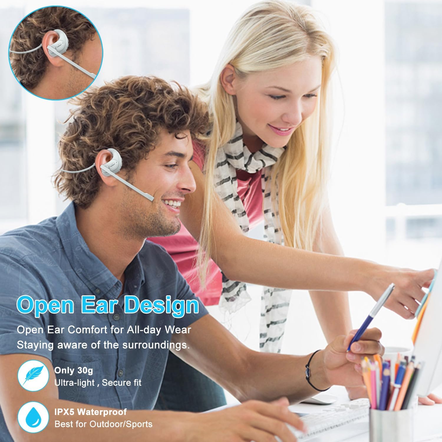 Thumbnail 3 de iDIGMALL G9 Open-Ear Bluetooth Headset with Detachable Microphone