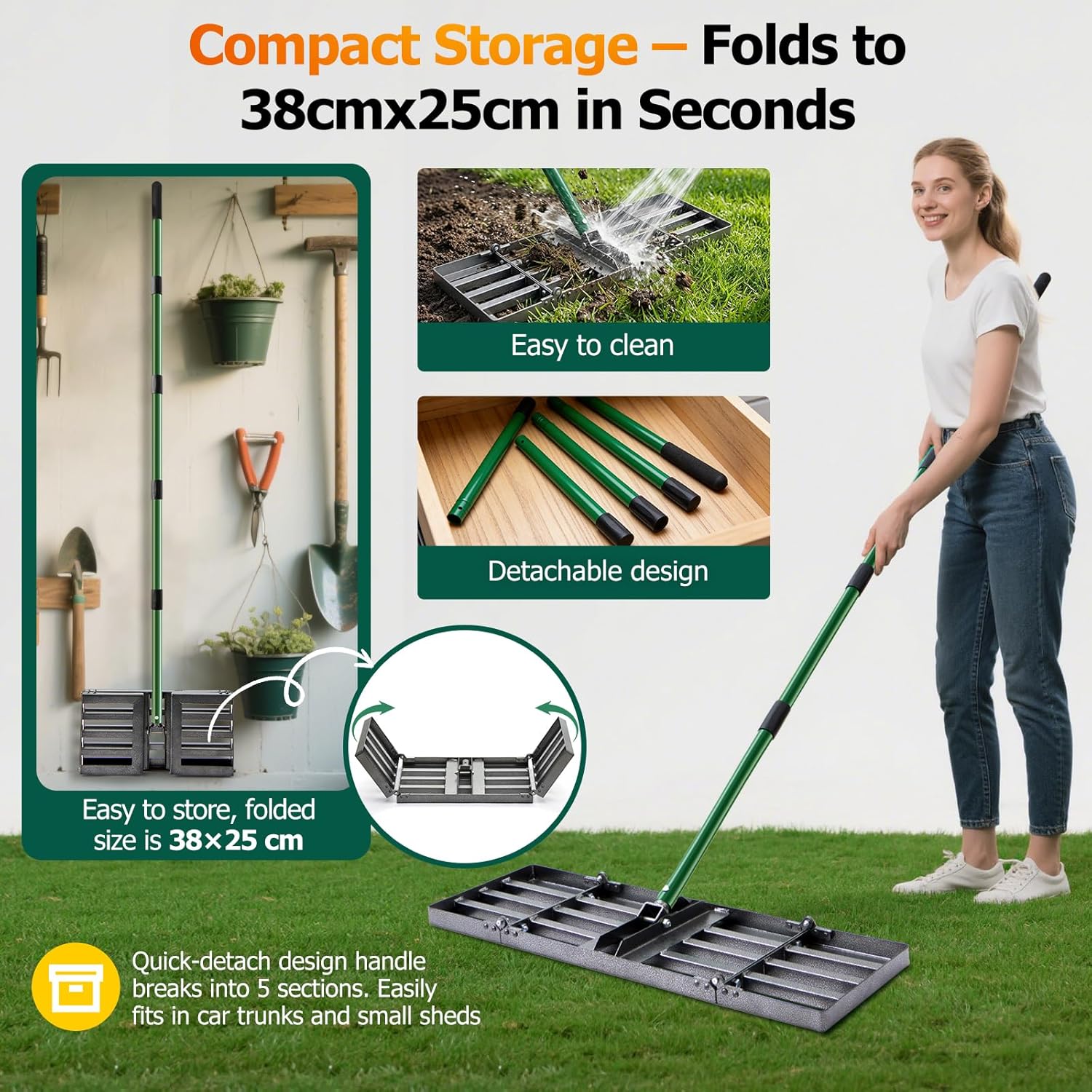 Thumbnail 6 de 76x25cm Lawn Levelling Rake with Adjustable 85–195cm Handle – Heavy-Duty Ground Leveler for Soil, Sand & Gravel
