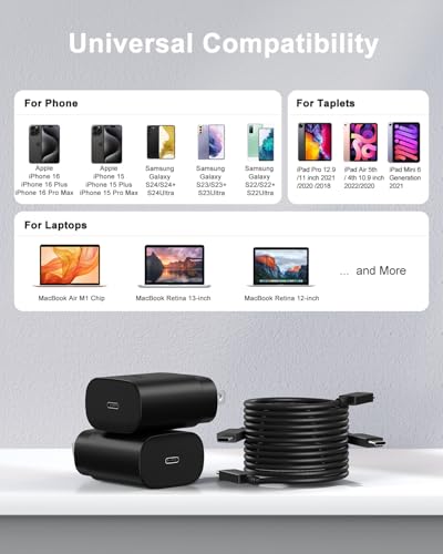 Detalle de MAILESI Type C Charger Fast Charging 25W Kit — 2x USB-C Chargers + 2 Long Cables (10ft & 6ft)