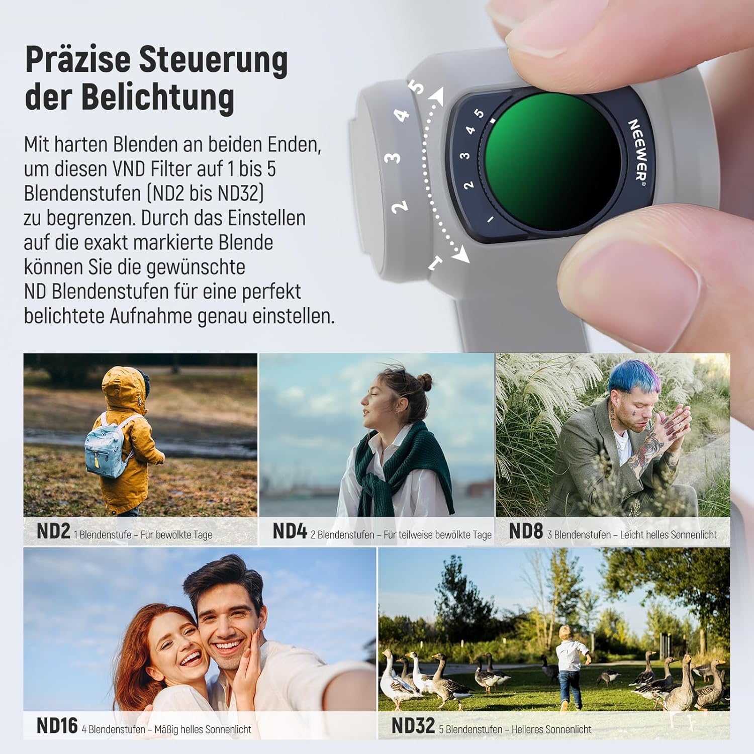 Thumbnail 2 de NEEWER Variabler ND-Filter für DJI Osmo Pocket 4 & Pocket 3 (magnetisch, ND2–32, 1–5 Blendenstufen) inkl. 2 LCD-Schutzfolien