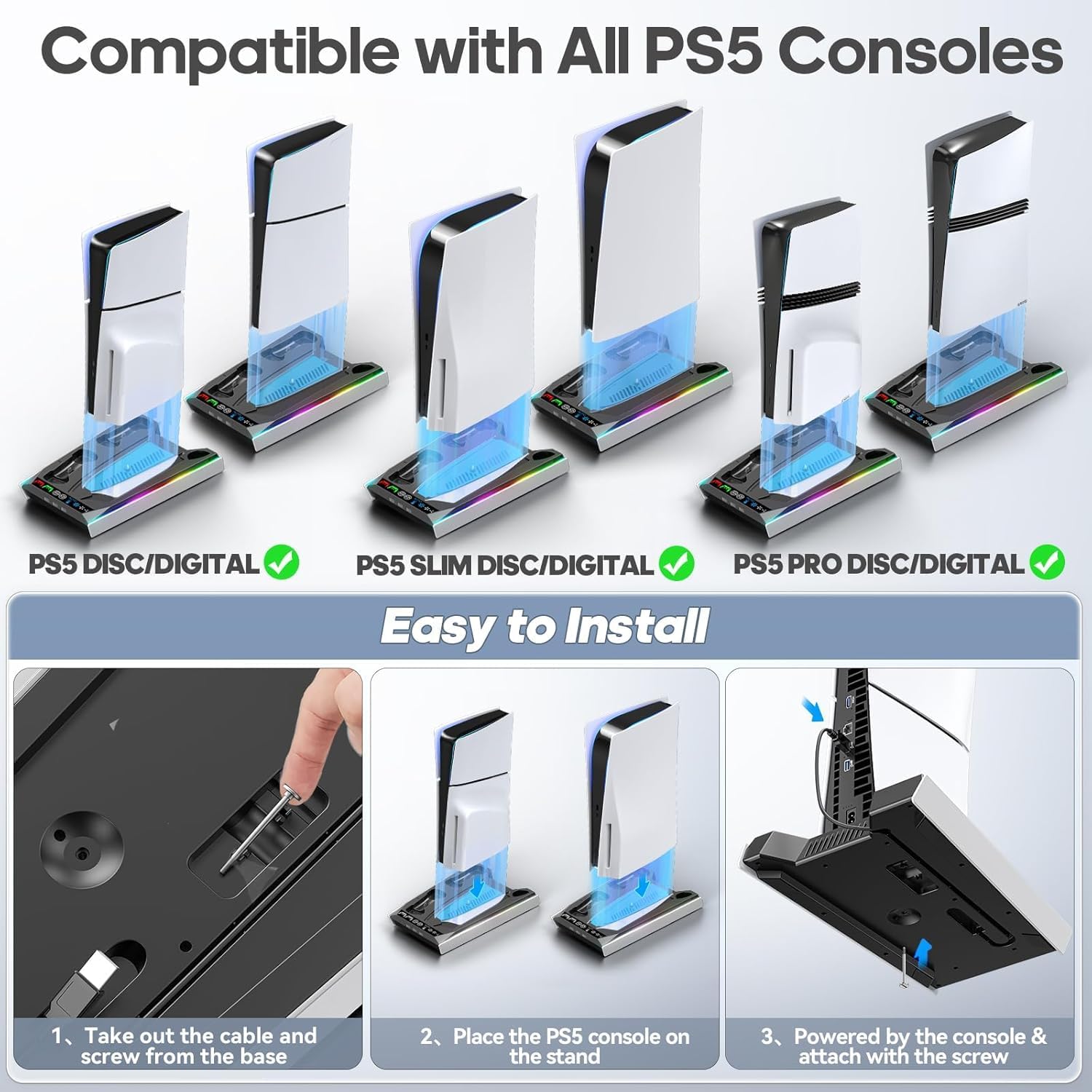 Thumbnail 1 de Tokluck PS5 Slim/Pro Cooling Station with Auto Turbofan, 3-Speed Control, and Controller Charging Dock