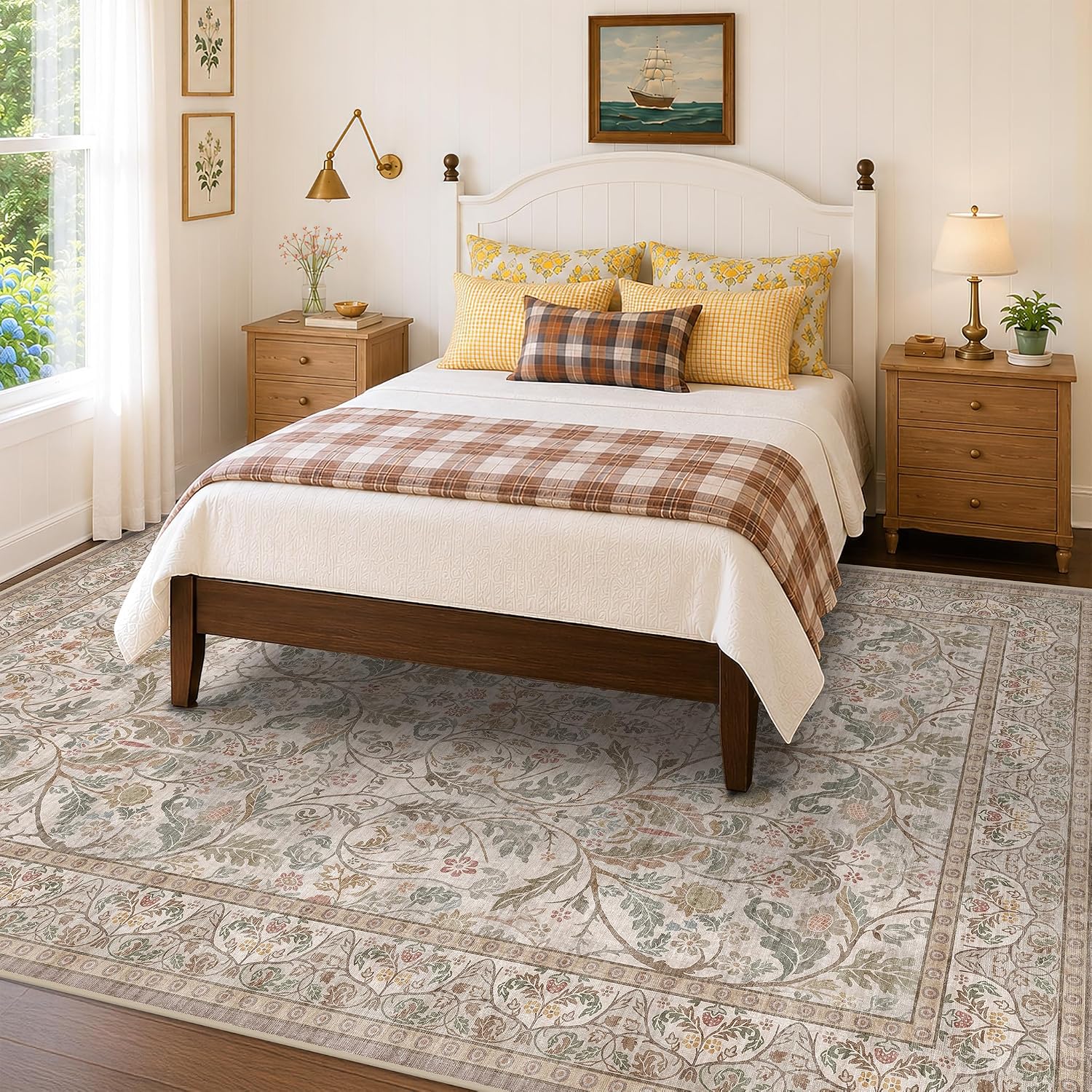 Detalle de Evyhood EVY 001 Moss 8' x 10' Floral Washable Low-Pile Area Rug