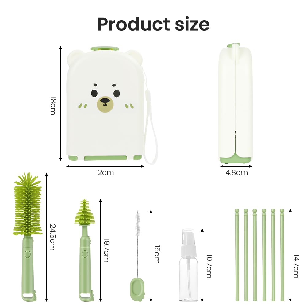 Detalle de Vicloon 6-in-1 Reise Baby Flaschenbürsten-Set – BPA-frei, tragbar mit Silikonkopf, Strohhalm- und Schnullerbürste