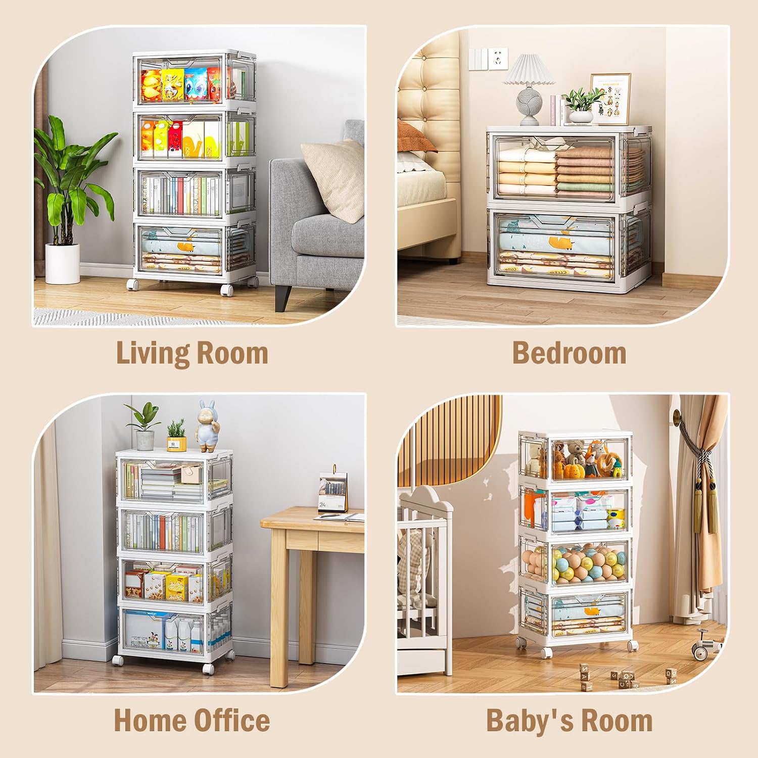 Detalle de Kmiectse Sb-001 4-Tier Clear Storage Bins with Magnetic Front Door