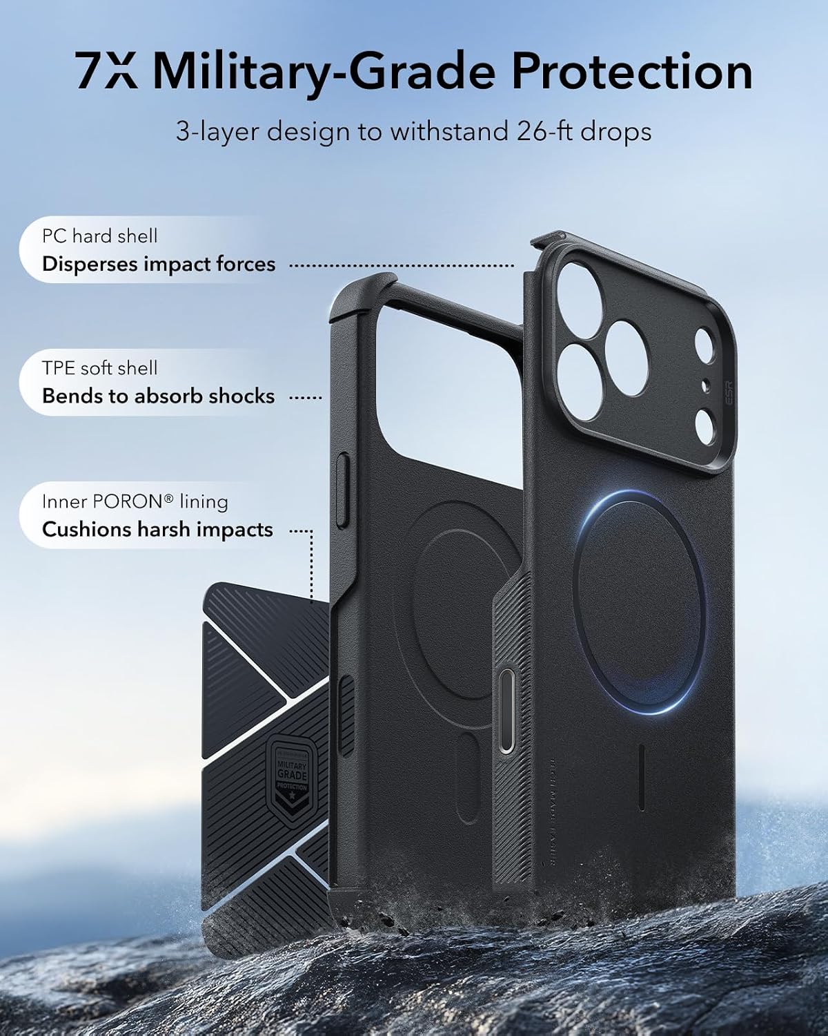 Detalle 2 de ESR iPhone 17 Pro Case 7X military-grade protection