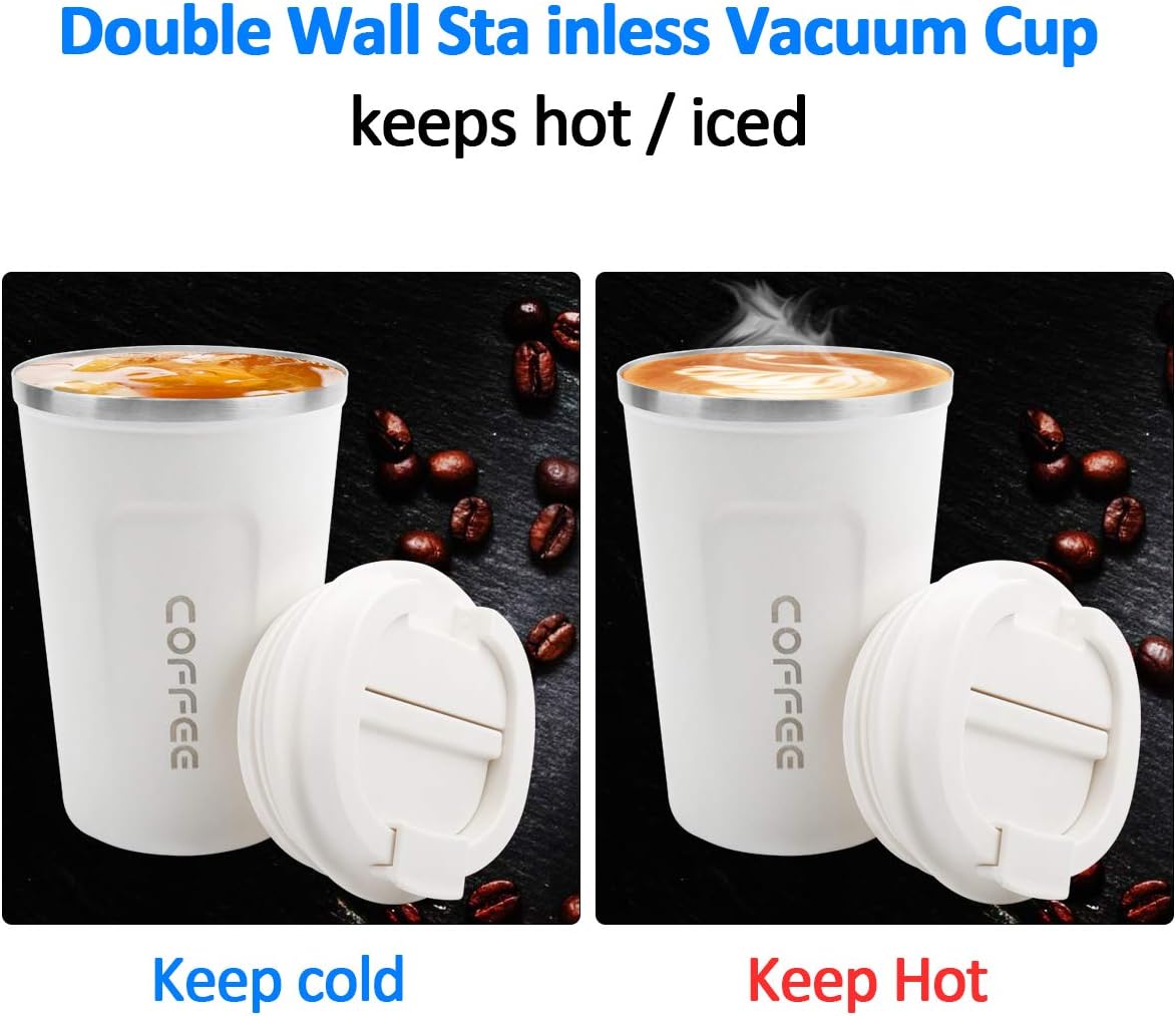 Detalle de CS COSDDI 12 oz Stainless Steel Vacuum Insulated Tumbler (Spill-Proof Coffee Travel Mug) - White