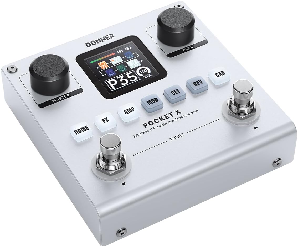Detalle de Donner PocketX マルチエフェクター、20種類のプリアンプと充電式バッテリー搭載