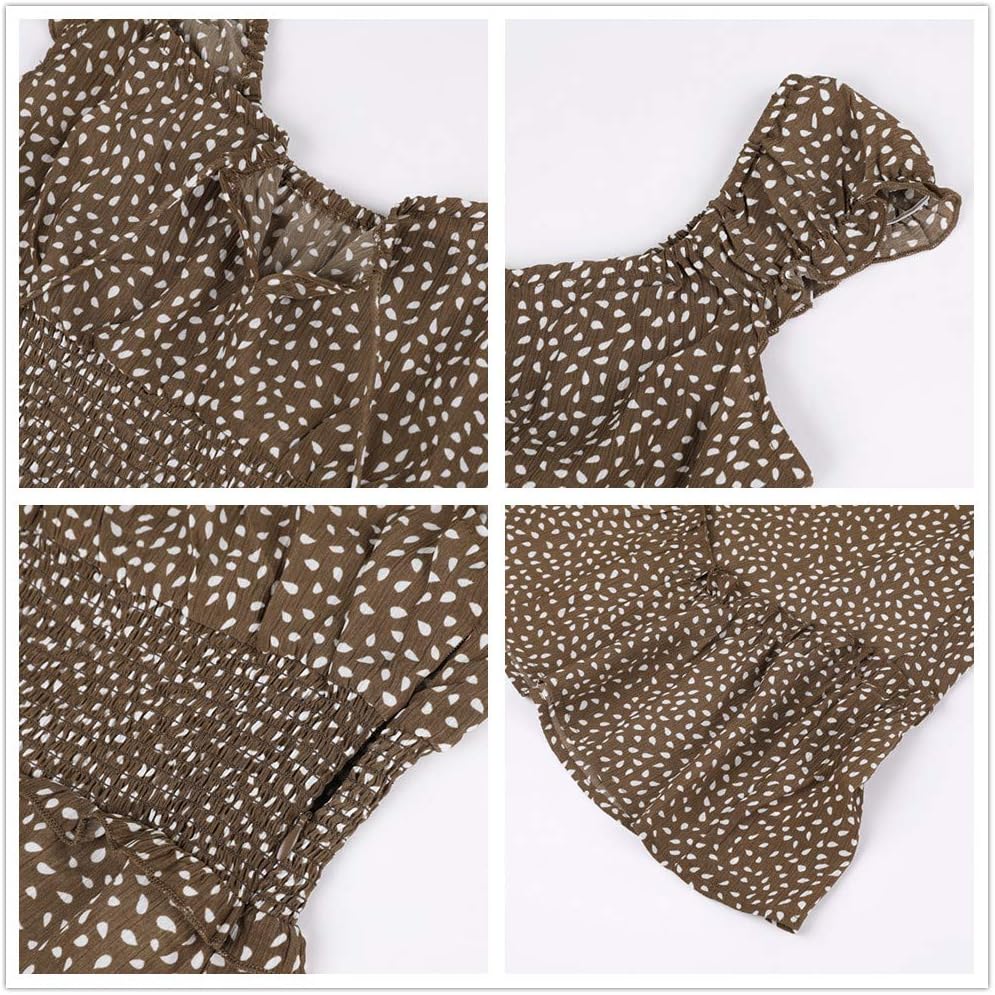 Detalle 2 de YOBECHO Women's Summer Ruffle Sleeve Sweetheart Neckline Print Dress (Mini Dress)