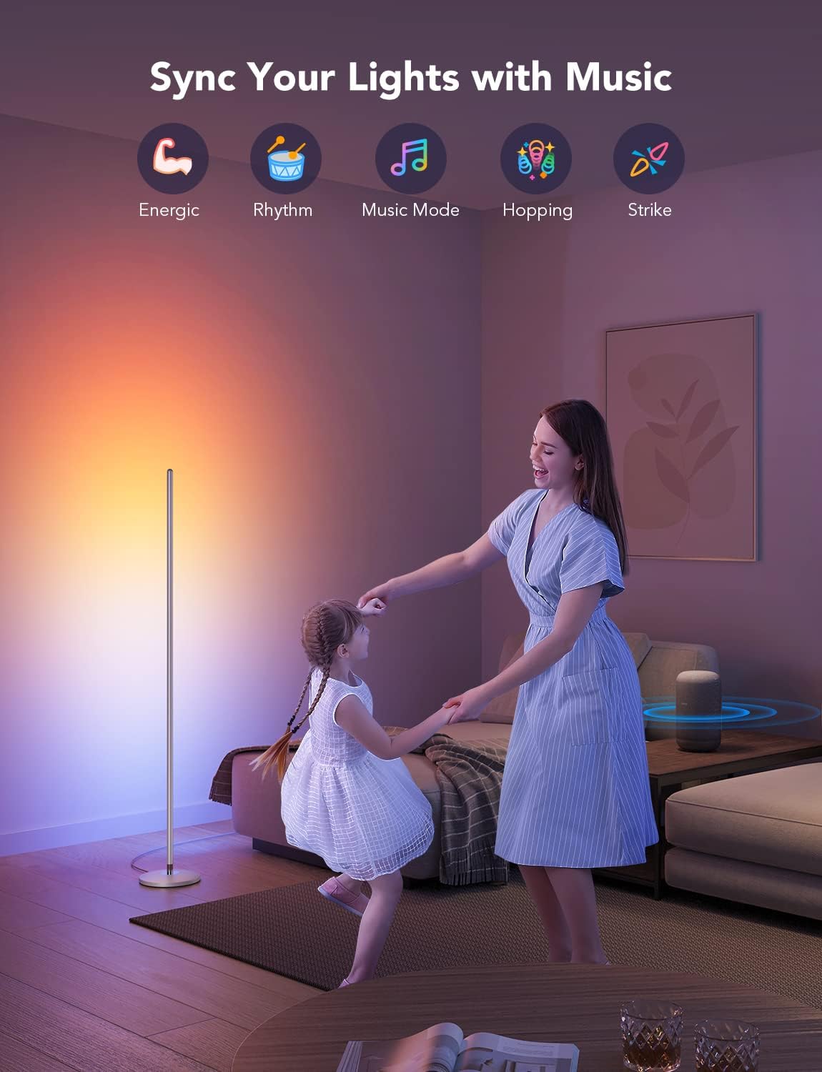 Detalle de Govee LED Floor Lamp RGBIC (Corner Lamp, Silver) with 61 Scene Modes & Music Sync