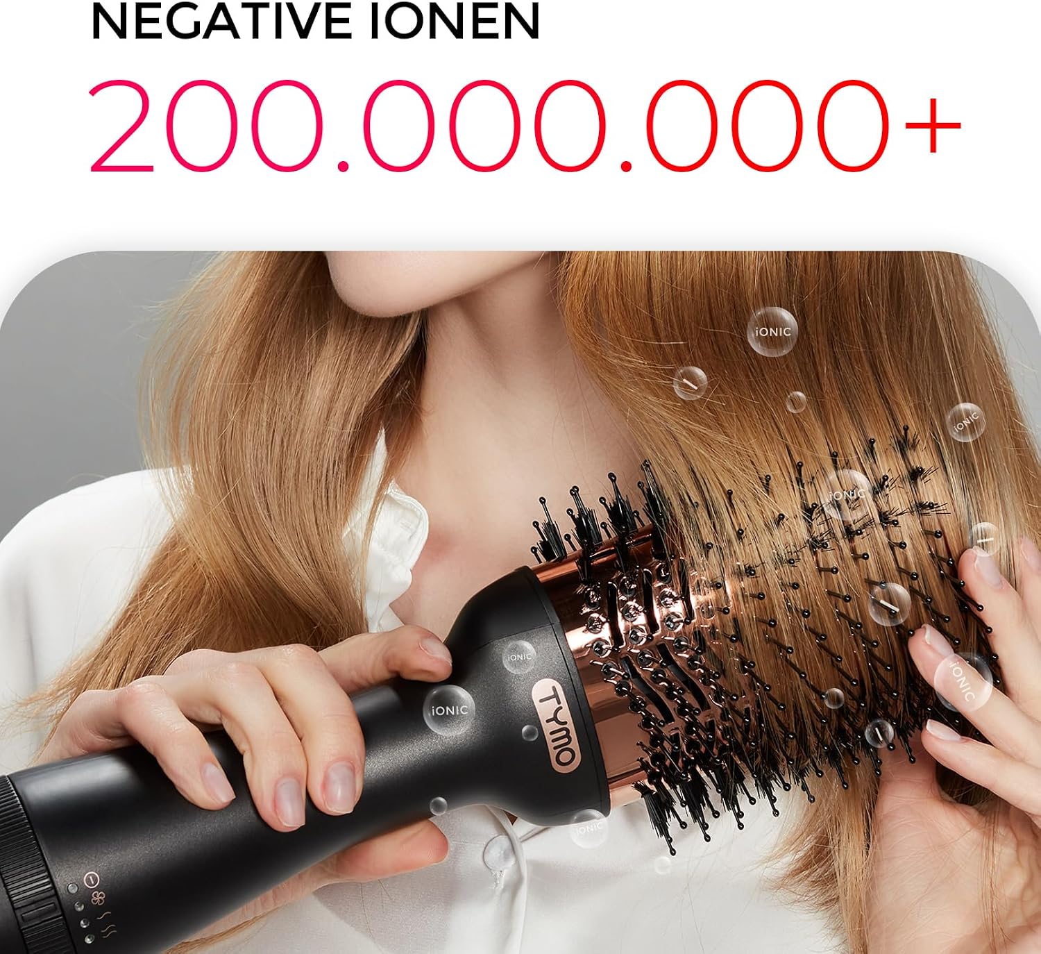 Detalle de TYMO Warmluftbürste Rundbürstenföhn – 4-in-1 Haarstyler mit Titanbeschichtung und Negativ-Ionen