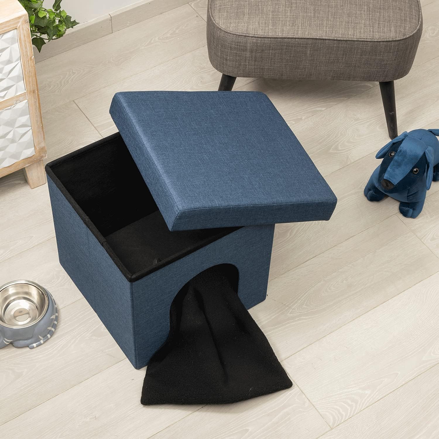 Detalle de Baroni Home Cuccia Cane, Cuccia Gatto e Pouf Pieghevole Blu 38x38x38 cm