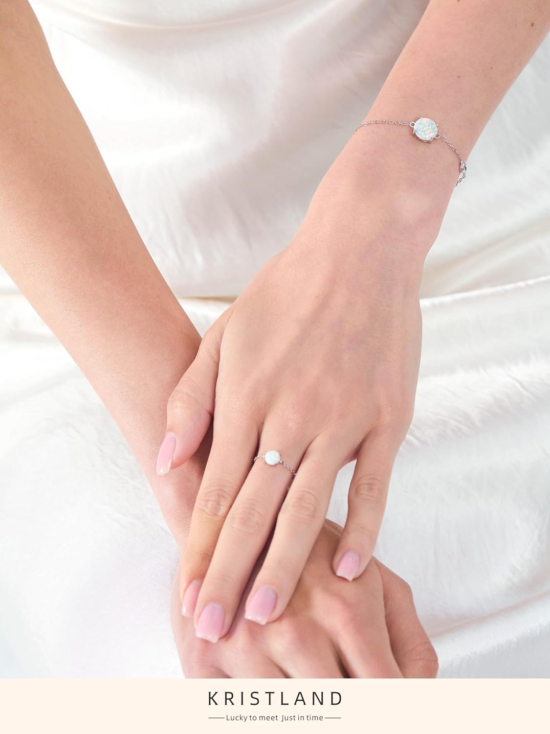 Thumbnail 4 de KristLand S925 sterling silver bracelet with white gold plating and opal-style stone handchain